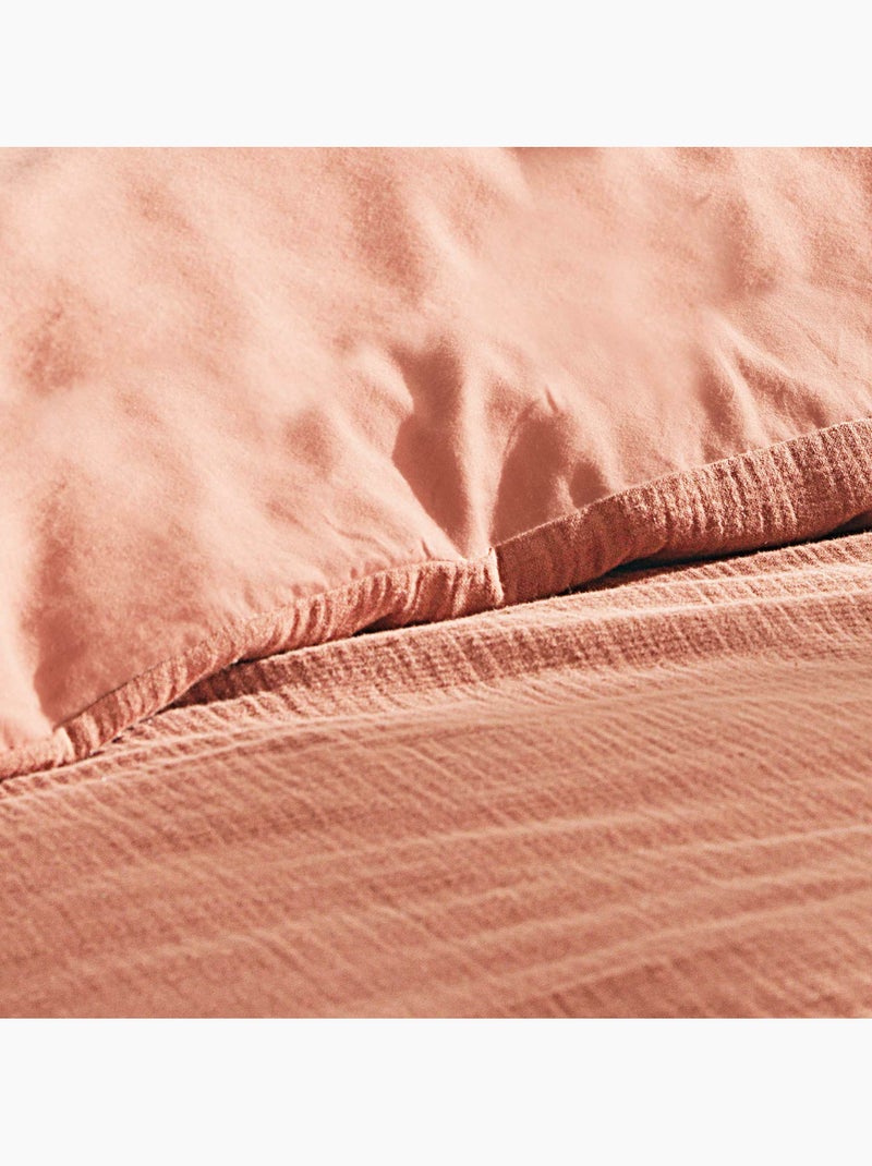 Parure de lit Sienna + 2 taies 63x63 cm – Double face gaze de coton & coton 57 fils Rose - Kiabi