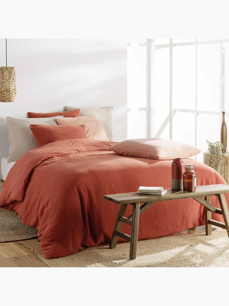 Parure de lit Sienna + 2 taies 63x63 cm – Double face gaze de coton & coton 57 fils Sable - Kiabi