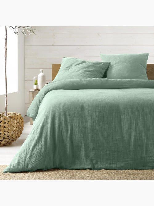 Parure de lit Sienna + 2 taies 63x63 cm – Double face gaze de coton & coton 57 fils - Kiabi Parure de lit Sienna + 2 taies 63x63 cm – Double face gaze de coton & coton 57 fils - Kiabi