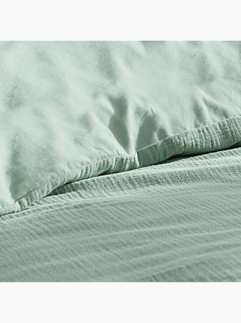 Parure de lit Sienna + 2 taies 63x63 cm – Double face gaze de coton & coton 57 fils Vert Sauge - Kiabi