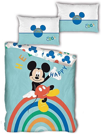 Parure de lit simple- Mickey sur un arc en ciel - 140 cm x 200 cm