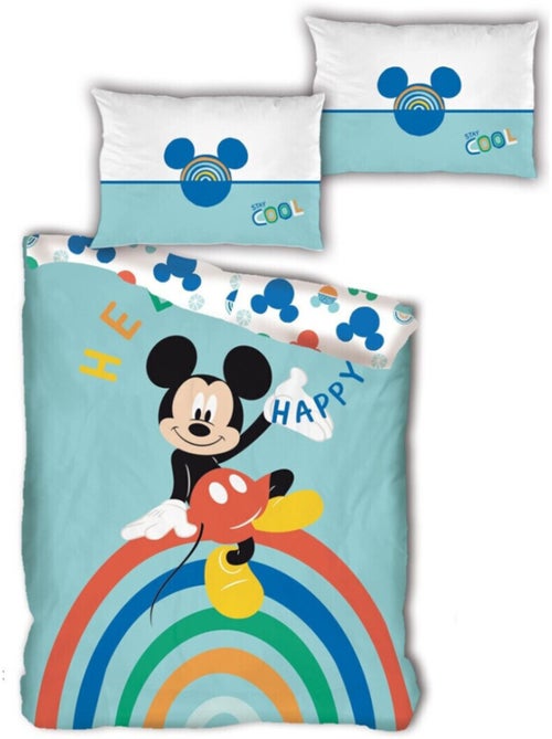Parure de lit simple- Mickey sur un arc en ciel - 140 cm x 200 cm - Kiabi