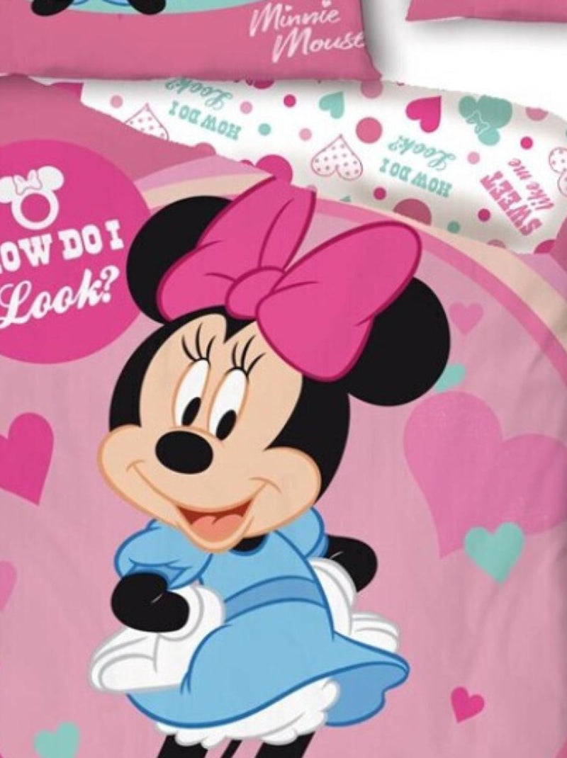 Parure de lit simple- Minnie -How do i look- - 140 cm x 200 cm Rose - Kiabi