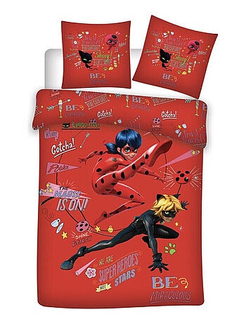 Parure de lit simple- Miraculous - Marinette et Adrien a l'attaque - 140 cm x 200 cm