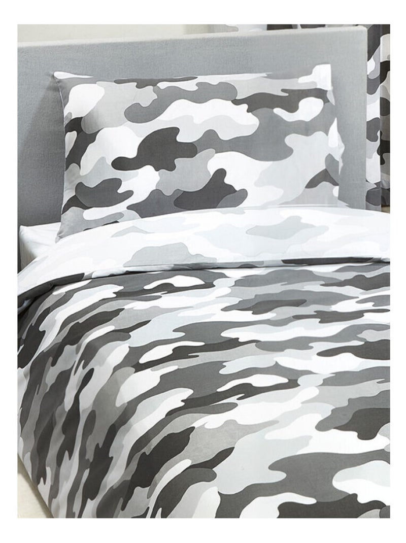 Parure de lit simple camouflage l'armée grise - 135 cm x 200 cm Gris - Kiabi