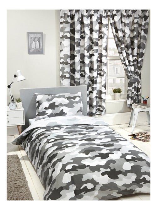 Parure de lit simple camouflage l'armée grise - 135 cm x 200 cm - Kiabi