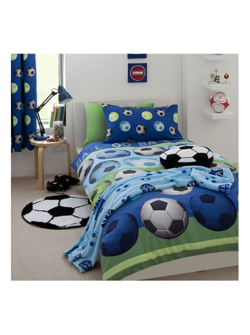 Parure de lit simple Et Taie D'oreiller Bleue Football - 135 cm x 200 cm Bleu - Kiabi