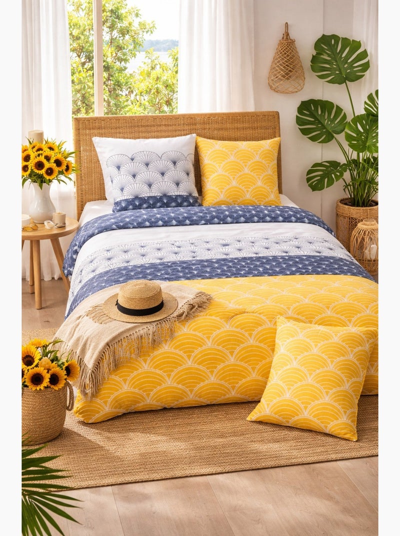 Parure de lit SOLEIL Graphique - 100% coton 57 fils/cm² - 240x220 / Jaune Jaune - Kiabi