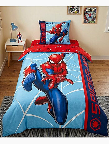 Parure de Lit Spiderman Comics, 100% Coton Oeko-Tex, Imprimée Réversible, Lit 1 place