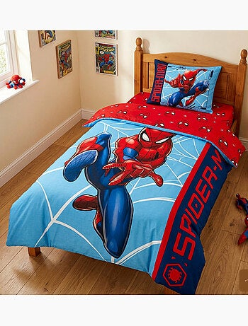 Parure de Lit Spiderman Comics, 100% Coton Oeko-Tex, Imprimée Réversible, Lit 1 place
