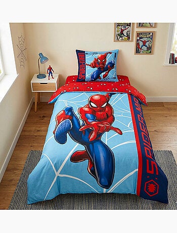 Parure de Lit Spiderman Comics, 100% Coton Oeko-Tex, Imprimée Réversible, Lit 1 place