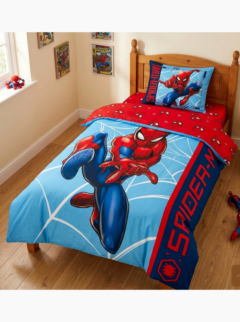 Parure de Lit Spiderman Comics, 100% Coton Oeko-Tex, Imprimée Réversible, Lit 1 place Bleu Bleu - Kiabi