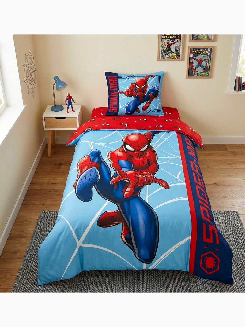 Parure de Lit Spiderman Comics, 100% Coton Oeko-Tex, Imprimée Réversible, Lit 1 place Bleu Bleu - Kiabi