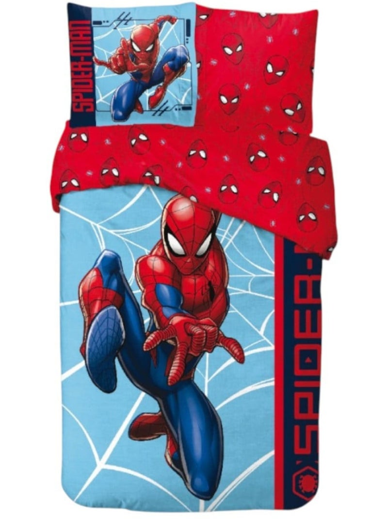 Parure de Lit Spiderman Comics, 100% Coton Oeko-Tex, Imprimée Réversible, Lit 1 place Bleu Bleu - Kiabi