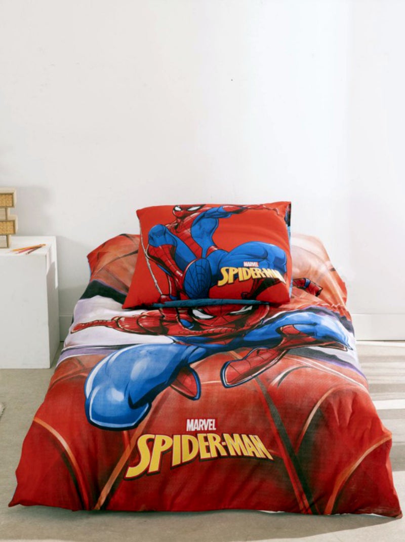 Parure de Lit Spiderman Enfant, 100% Coton Oeko Tex, Imprimée Réversible, Lit 1 place, MARVEL Rouge - Kiabi