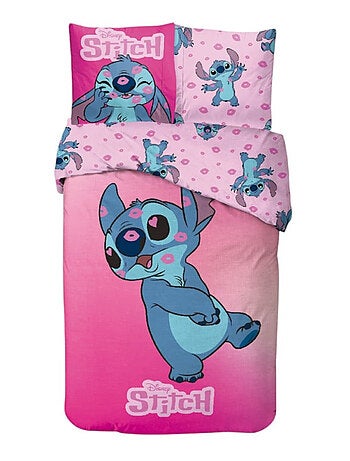 Parure de Lit Stitch Kiss Disney Enfant, 100% Coton Oeko-Tex, Imprimé Réversible, Lit 1 place