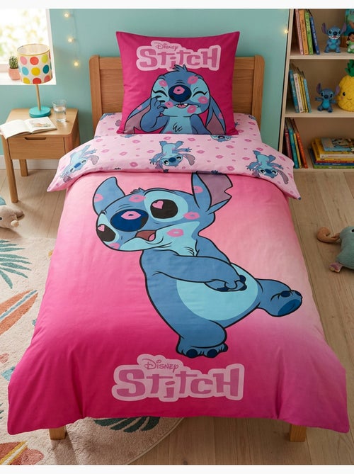 Parure de Lit Stitch Love Kiss Disney Enfant, 100% Coton Oeko-Tex, Imprimé Réversible, Lit 1 place - Kiabi