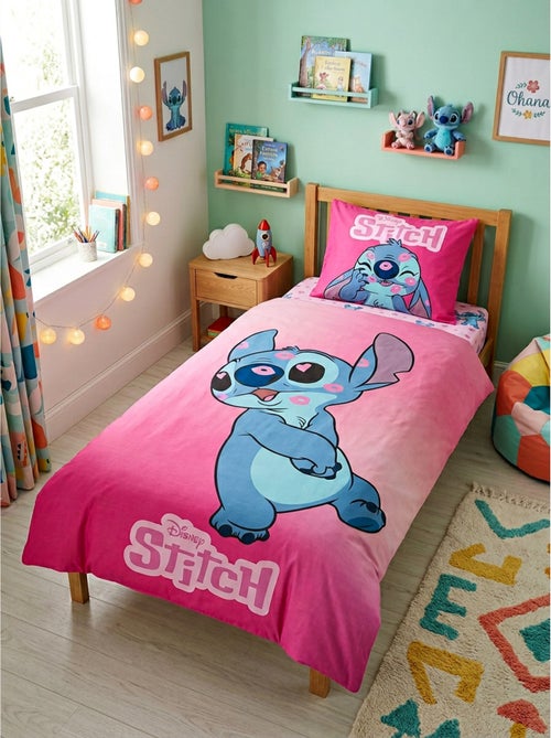 Parure de Lit Stitch Love Kiss Disney Enfant, 100% Coton Oeko-Tex, Imprimé Réversible, Lit 1 place - Kiabi