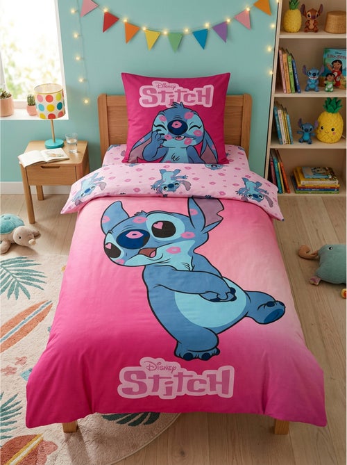 Parure de Lit Stitch Love Kiss Disney Enfant, 100% Coton Oeko-Tex, Imprimé Réversible, Lit 1 place - Kiabi
