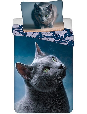 Parure de lit 'Tinisu' chats en coton 140 x 200 cm avec taie 70 x 90 cm