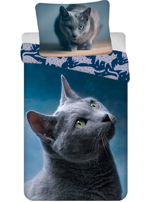 Parure de lit 'Tinisu' chats en coton 140 x 200 cm avec taie 70 x 90 cm - Kiabi