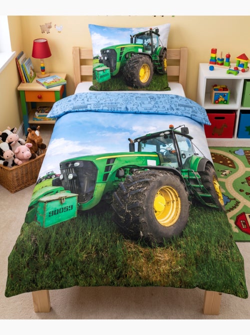 Parure de Lit Tracteur Vert Enfant, 100% Coton Oeko-Tex, Lit 1 place, CAMPAGNE - Kiabi