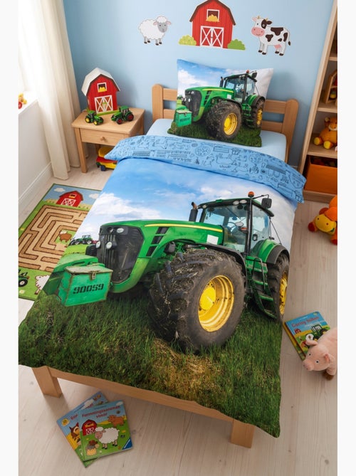 Parure de Lit Tracteur Vert Enfant, 100% Coton Oeko-Tex, Lit 1 place, CAMPAGNE - Kiabi