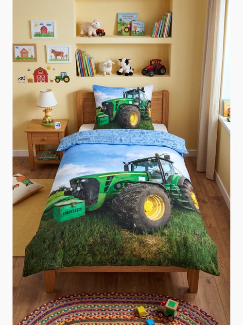 Parure de Lit Tracteur Vert Enfant, 100% Coton Oeko-Tex, Lit 1 place, CAMPAGNE - Kiabi