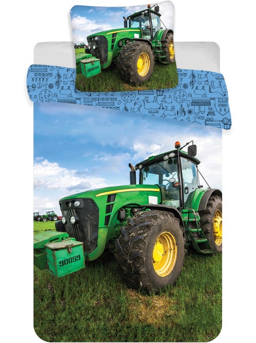 Parure de Lit Tracteur Vert Enfant, 100% Coton Oeko-Tex, Lit 1 place, CAMPAGNE - Kiabi