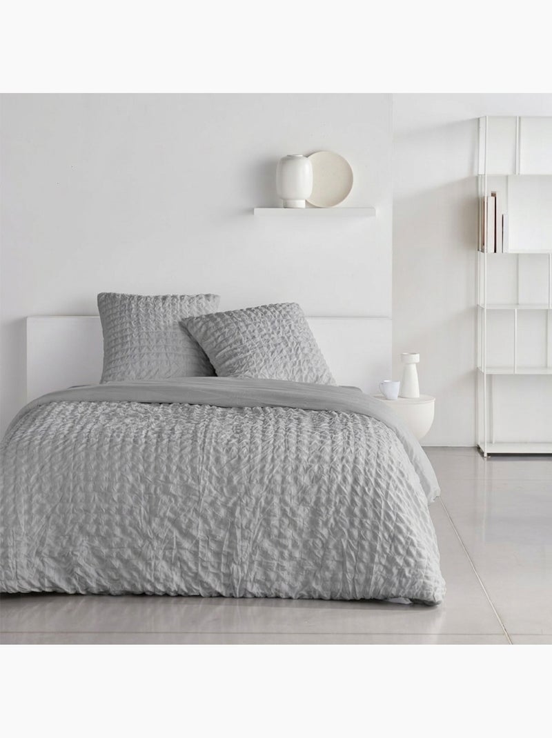 Parure de lit uni 2 personnes Seersucker COCON Gris - Kiabi