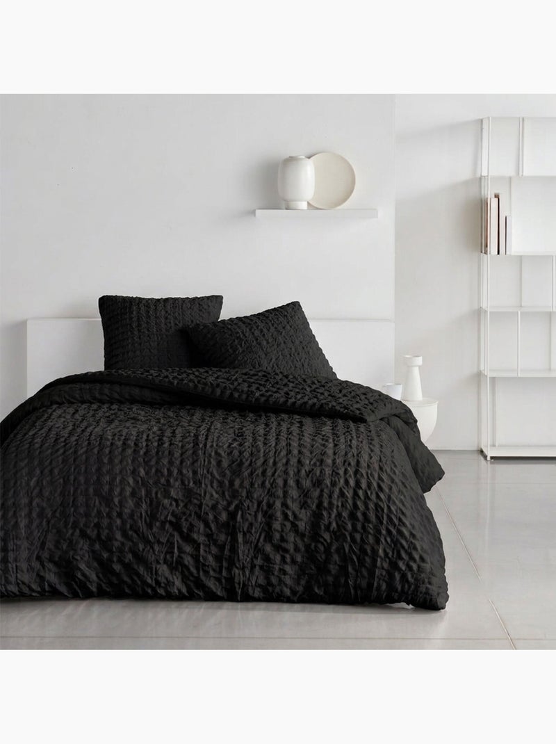 Parure de lit uni 2 personnes Seersucker COCON Gris - Kiabi