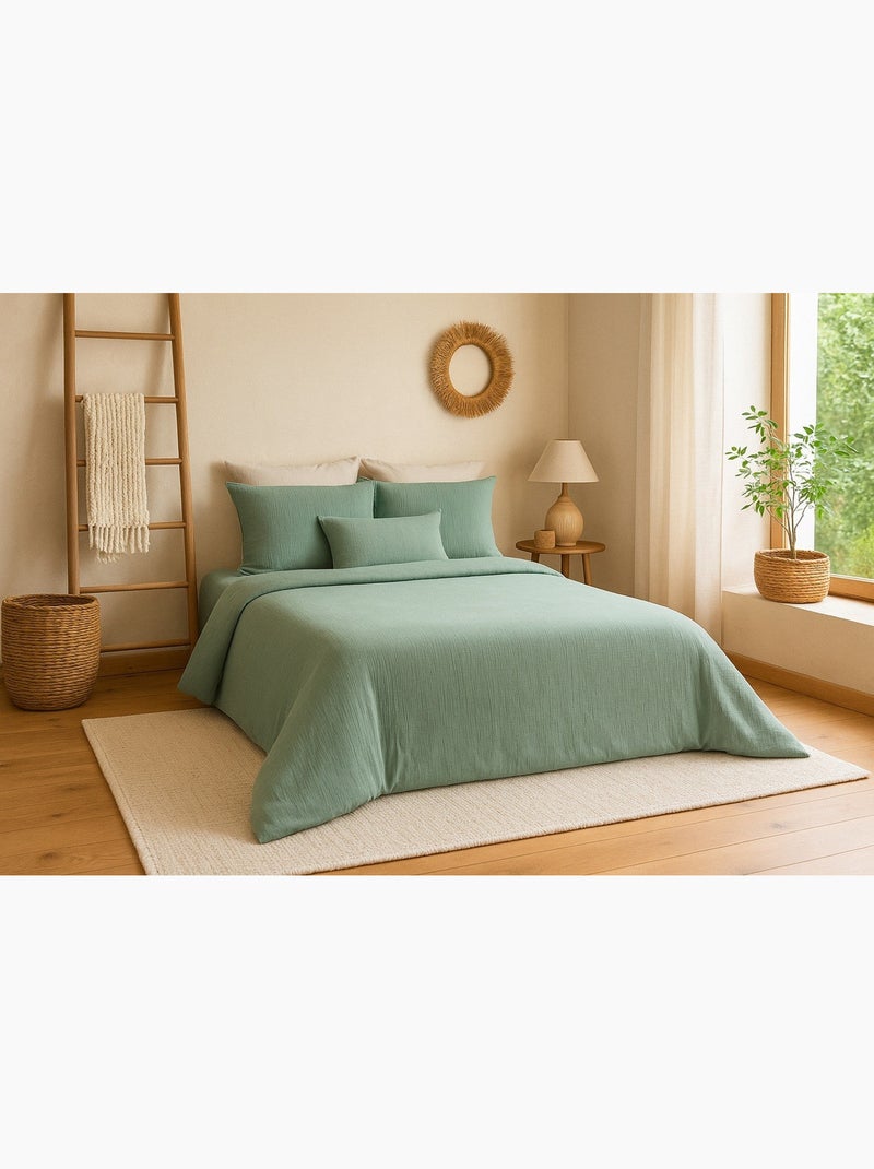 Parure de lit UNI Gaze de Coton - 140x200 / Vert Vert - Kiabi