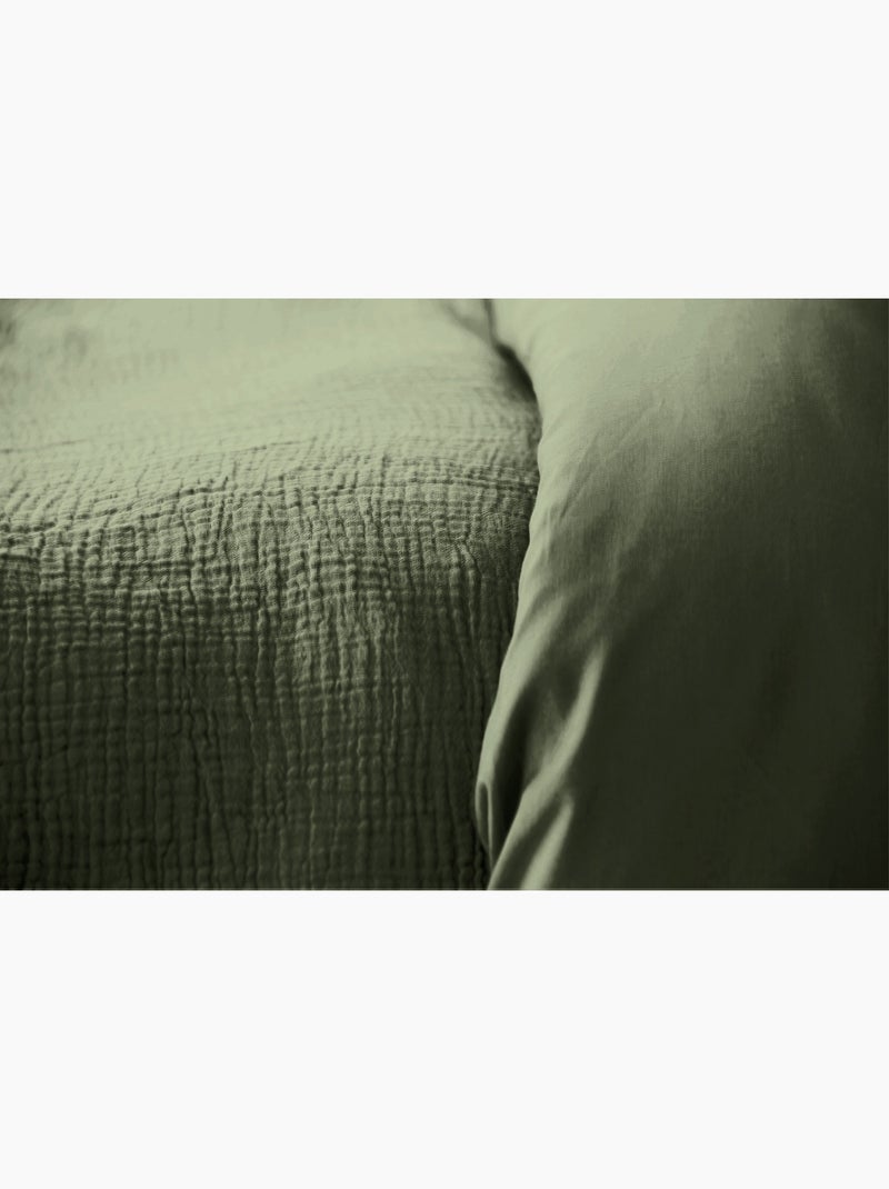 Parure de lit UNI Gaze de Coton Kaki - Kiabi