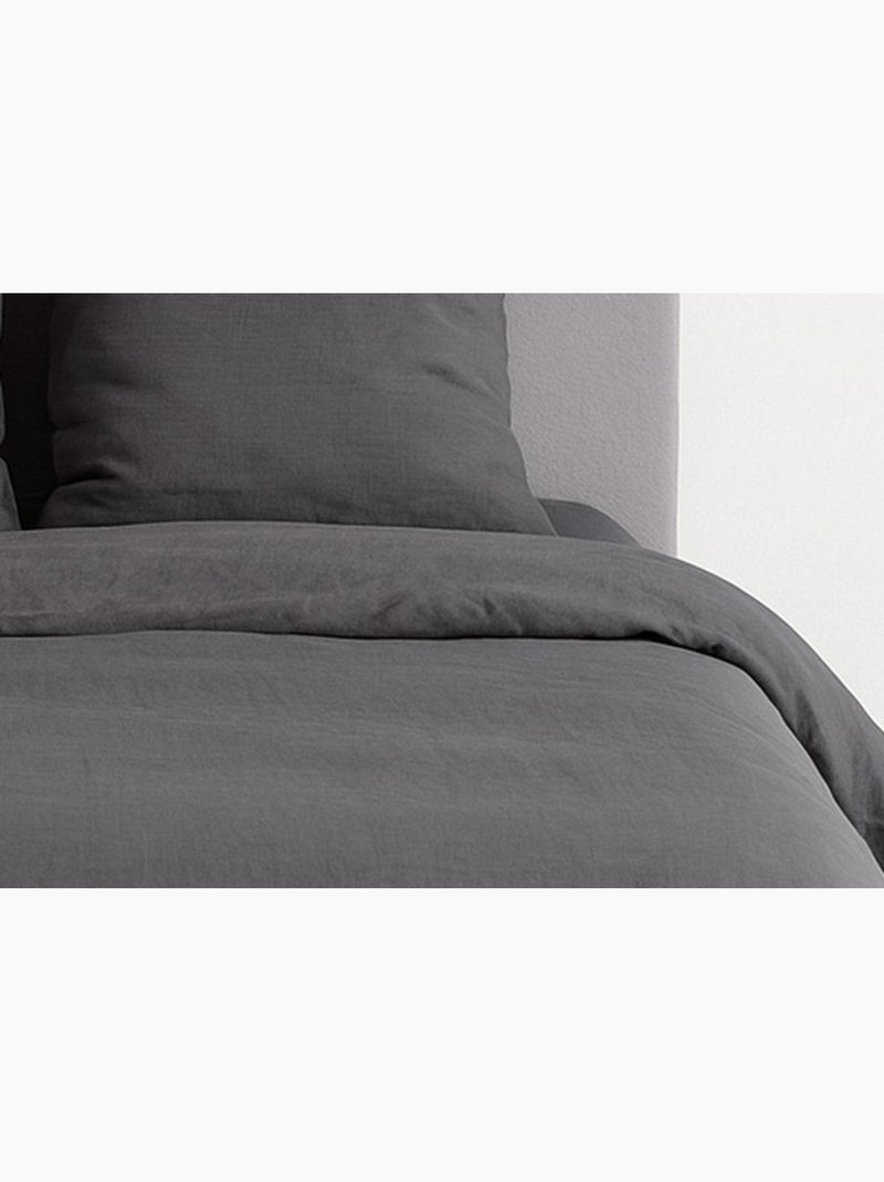 Parure de lit UNI Micro Lavée - 140x200 / Vert gris anthracite - Kiabi