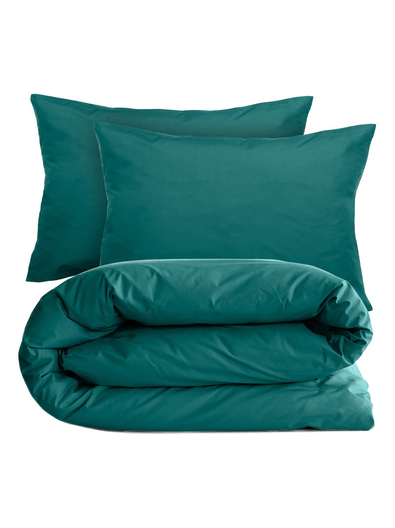 Parure de lit uni percale de coton MANOIR Taie 50x70 cm Bleu canard - Kiabi