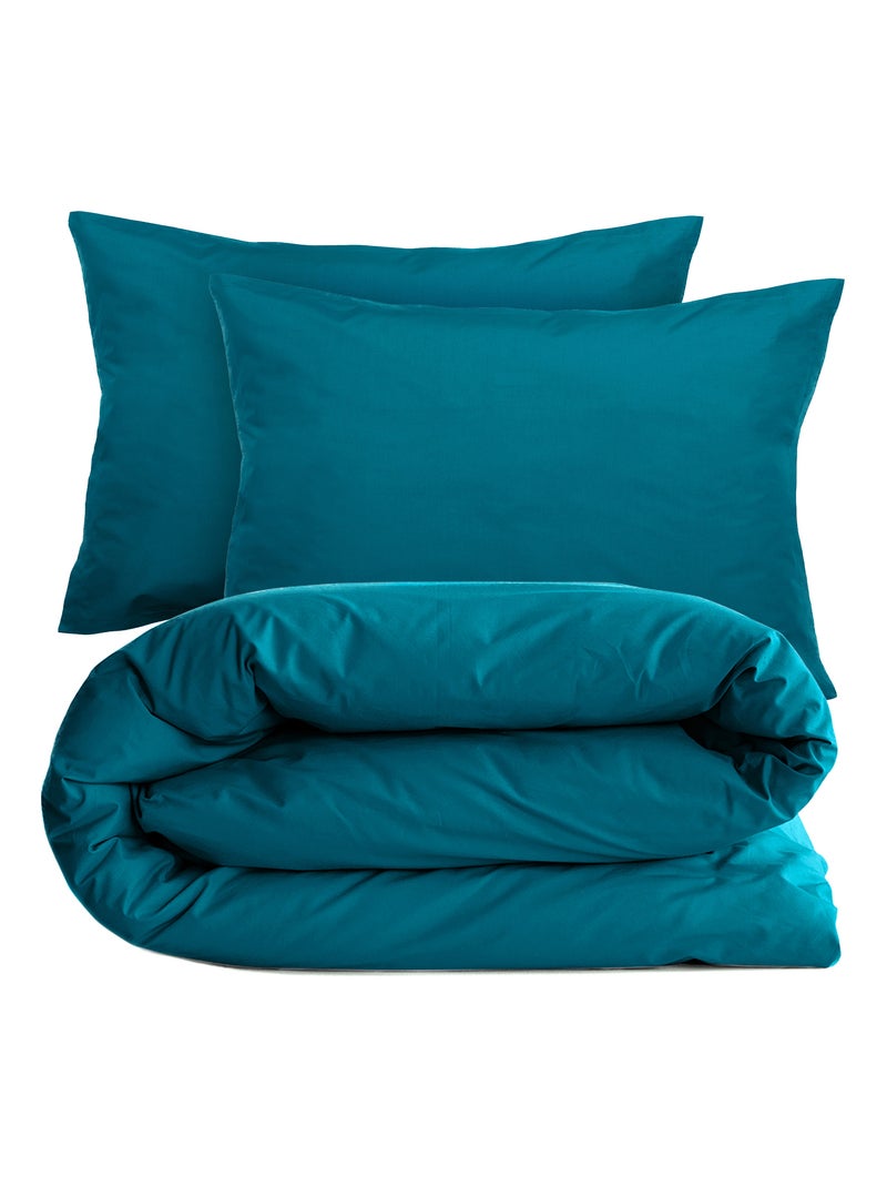 Parure de lit uni percale de coton MANOIR Taie 50x70 cm Bleu lagon - Kiabi