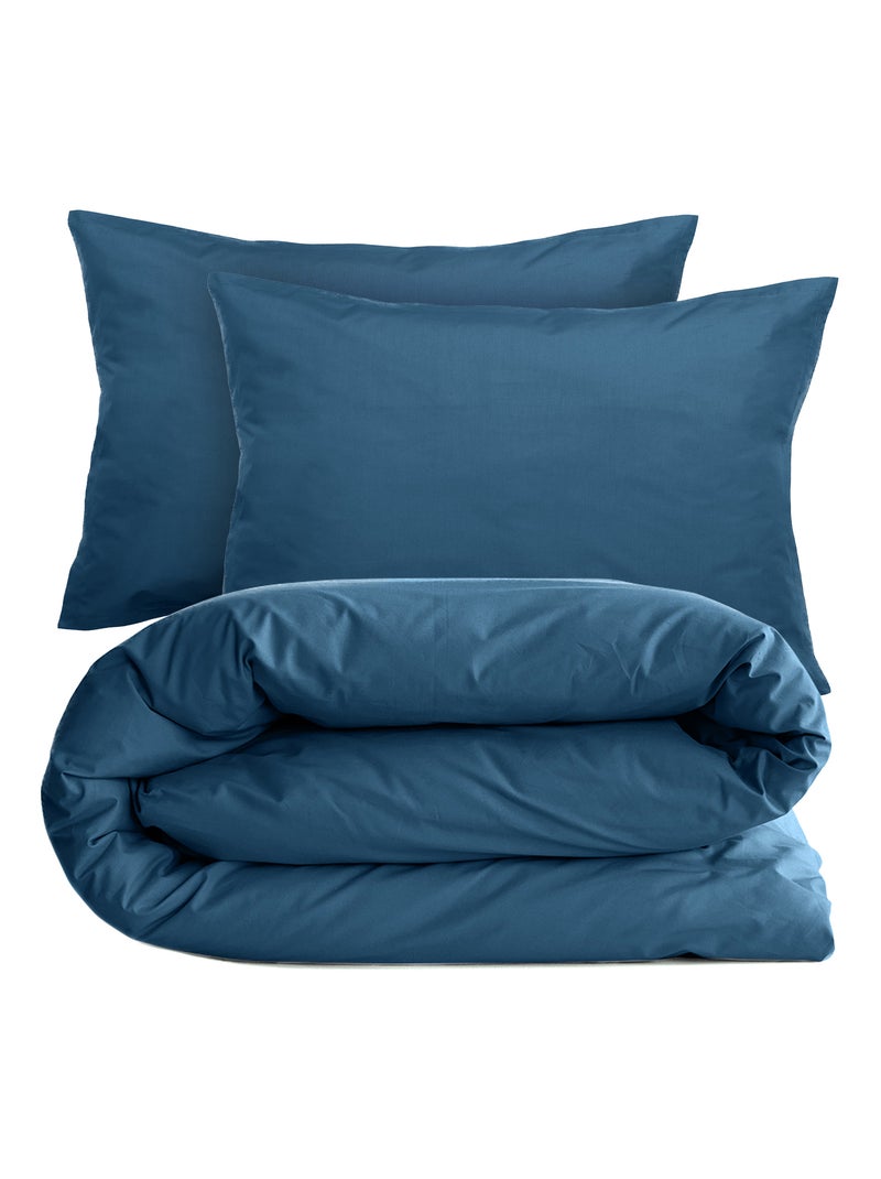 Parure de lit uni percale de coton MANOIR Taie 50x70 cm Bleu marine - Kiabi