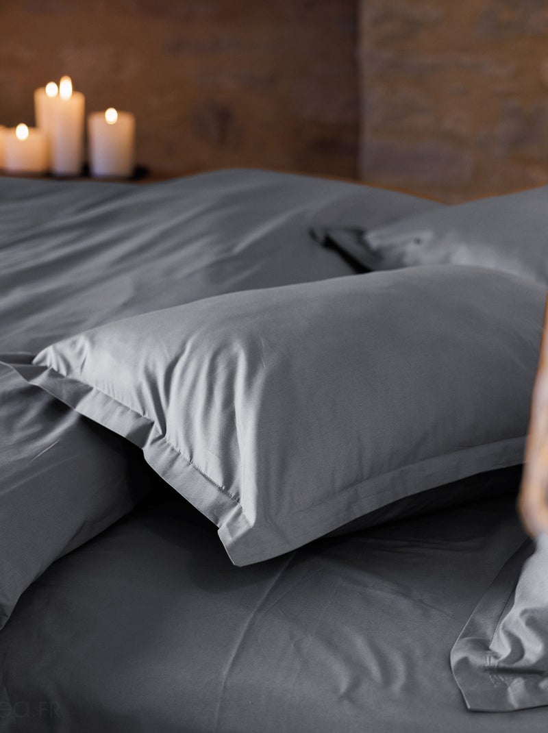 Parure de lit uni percale de coton MANOIR Taie 50x70 cm Gris froid - Kiabi