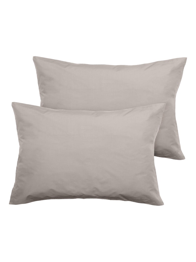 Parure de lit uni percale de coton MANOIR Taie 50x70 cm Gris moyen - Kiabi