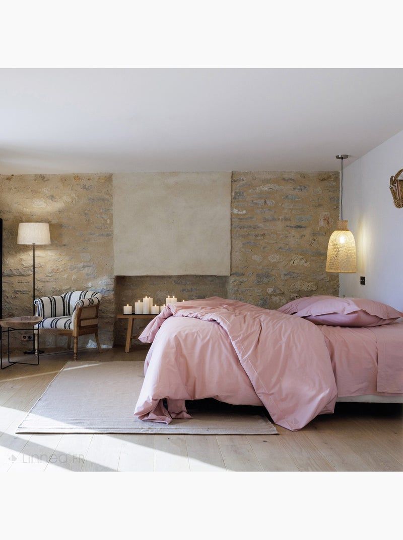 Parure de lit uni percale de coton MANOIR Taie 50x70 cm Rose - Kiabi