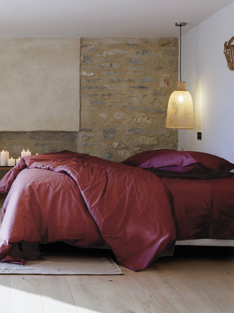 Parure de lit uni percale de coton MANOIR Taie 50x70 cm Rouge carmin - Kiabi
