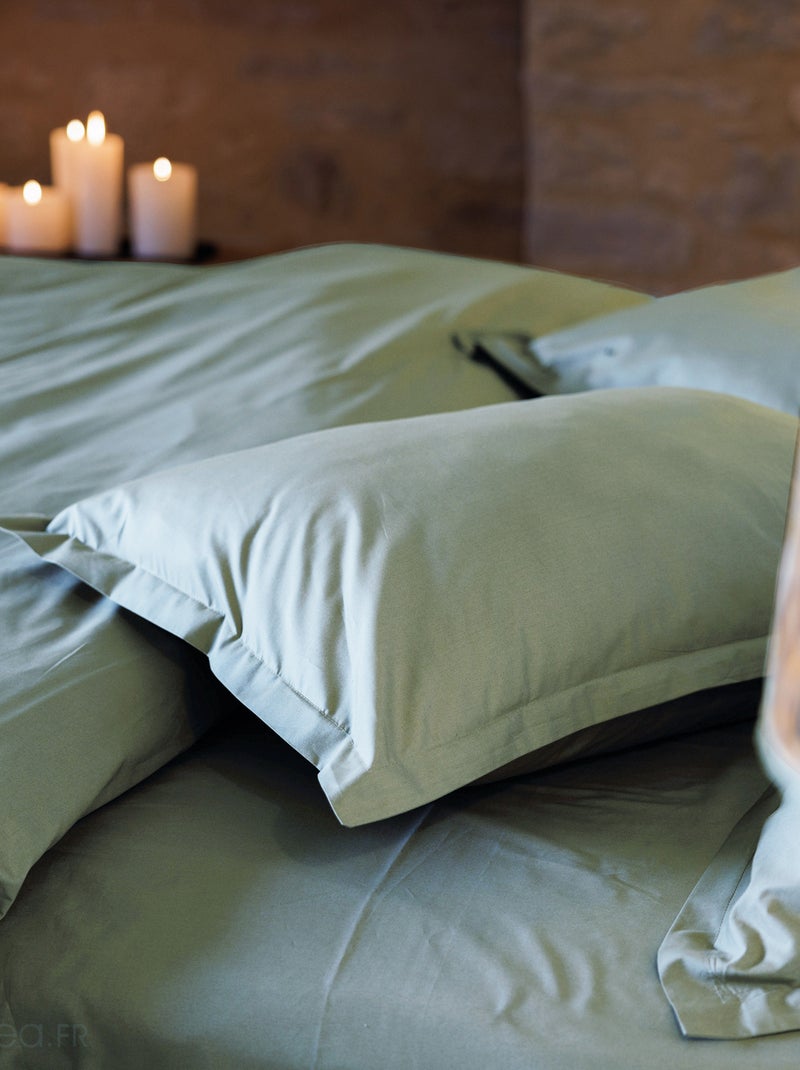 Parure de lit uni percale de coton MANOIR Taie 50x70 cm Vert anis - Kiabi