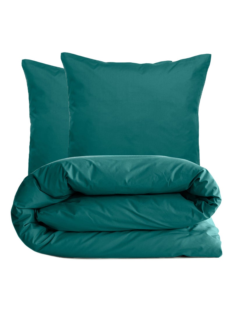 Parure de lit uni percale de coton MANOIR Taie 65x65 cm Bleu canard - Kiabi