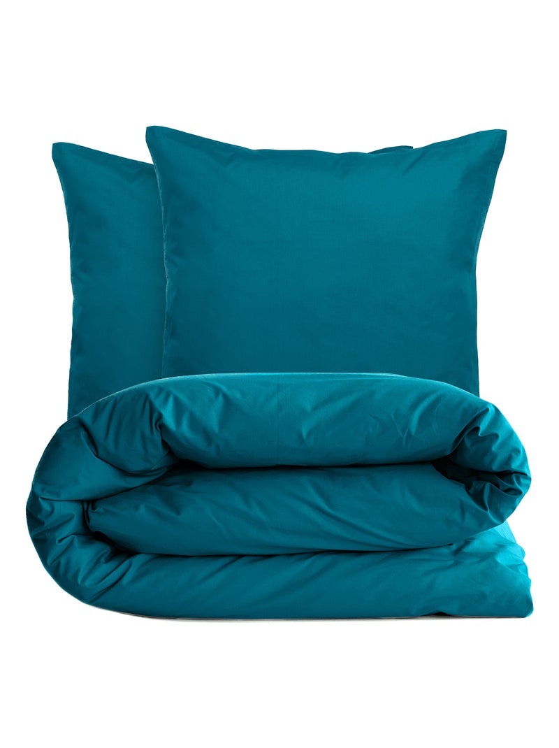 Parure de lit uni percale de coton MANOIR Taie 65x65 cm Bleu lagon - Kiabi