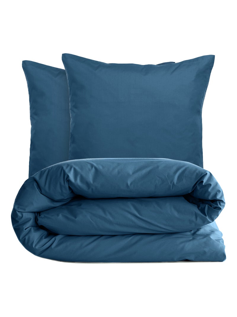 Parure de lit uni percale de coton MANOIR Taie 65x65 cm Bleu marine - Kiabi