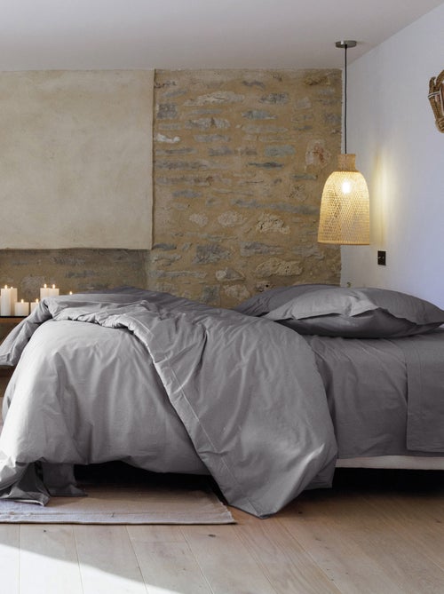 Parure de lit uni percale de coton MANOIR Taie 65x65 cm - Kiabi