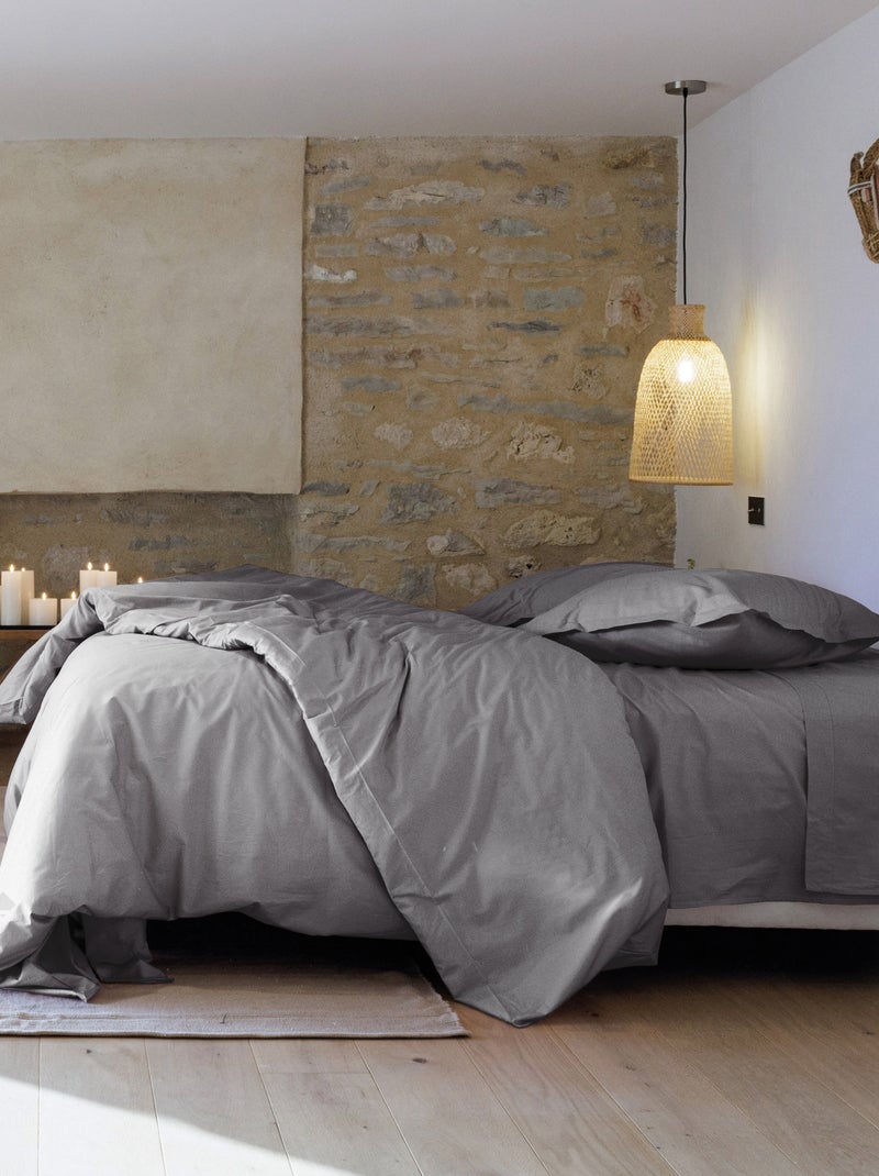 Parure de lit uni percale de coton MANOIR Taie 65x65 cm Gris taupe - Kiabi