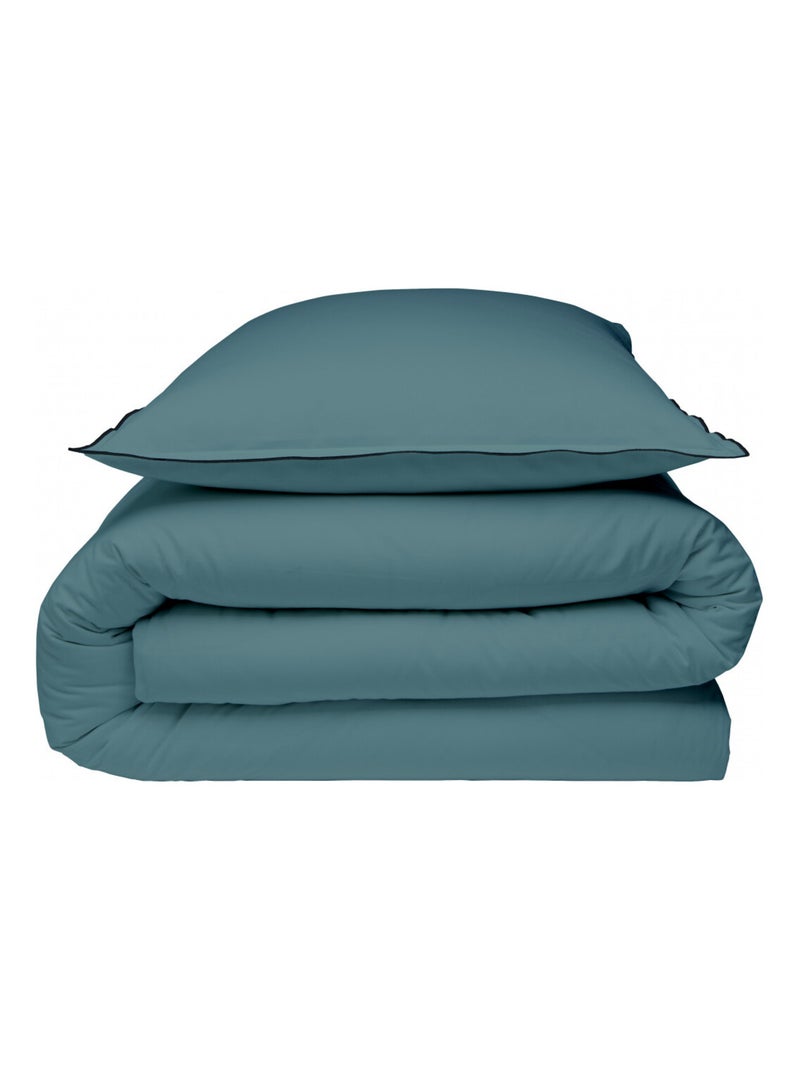 Parure de lit unie en coton finition bourdon - 2 pers. Future Home Bleu - Kiabi