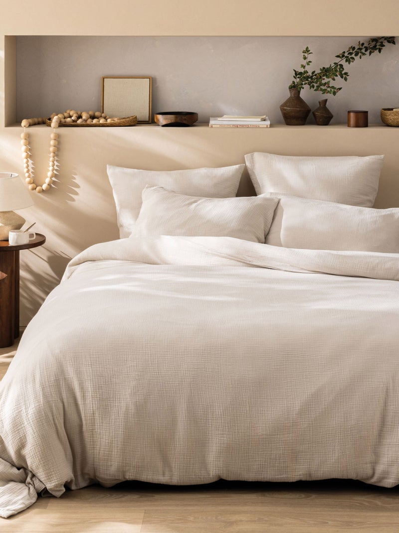 Parure de lit unie en coton, GAZE DE COTON Beige - Kiabi