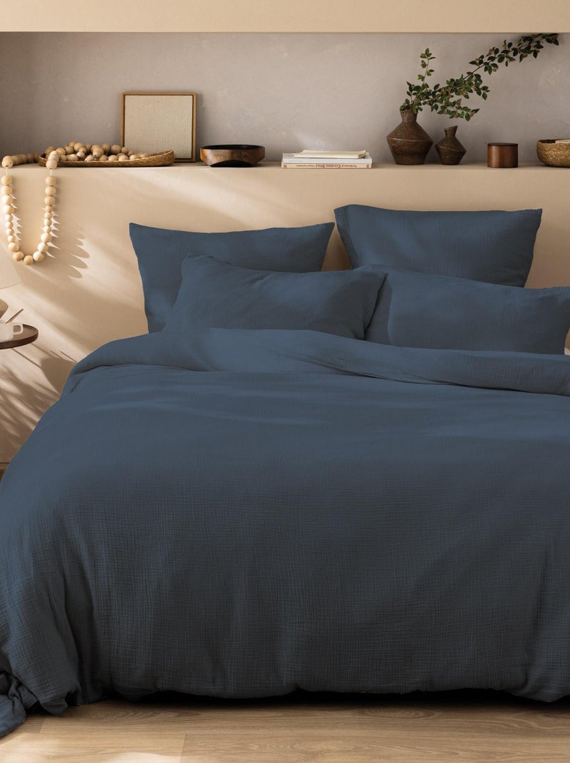 Parure de lit unie en coton, GAZE DE COTON Bleu azur - Kiabi